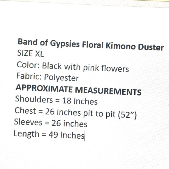 Band of Gypsies Floral Kimono Duster Black Pink Flare Split Bell Sleeves… - Picture 12 of 12